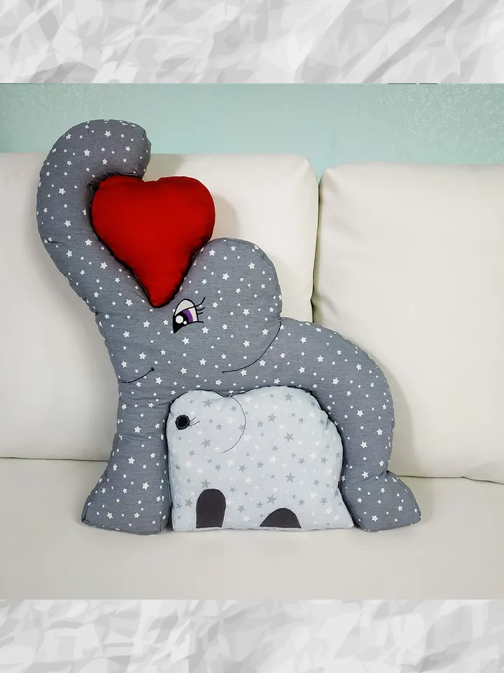 Elephant puzzle pillow, mom and baby elephant puzzle, personalized baby stuffed elephant, baby birth stat elephant