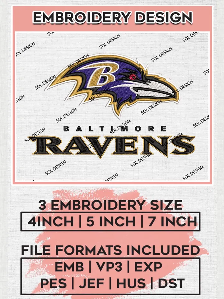 Baltimore Ravens Logo Embroidery Designs, NFL Ravens, NFL Embroidery Designs, NFL Baltimore Ravens Machine Embroidery Design, Digital Download