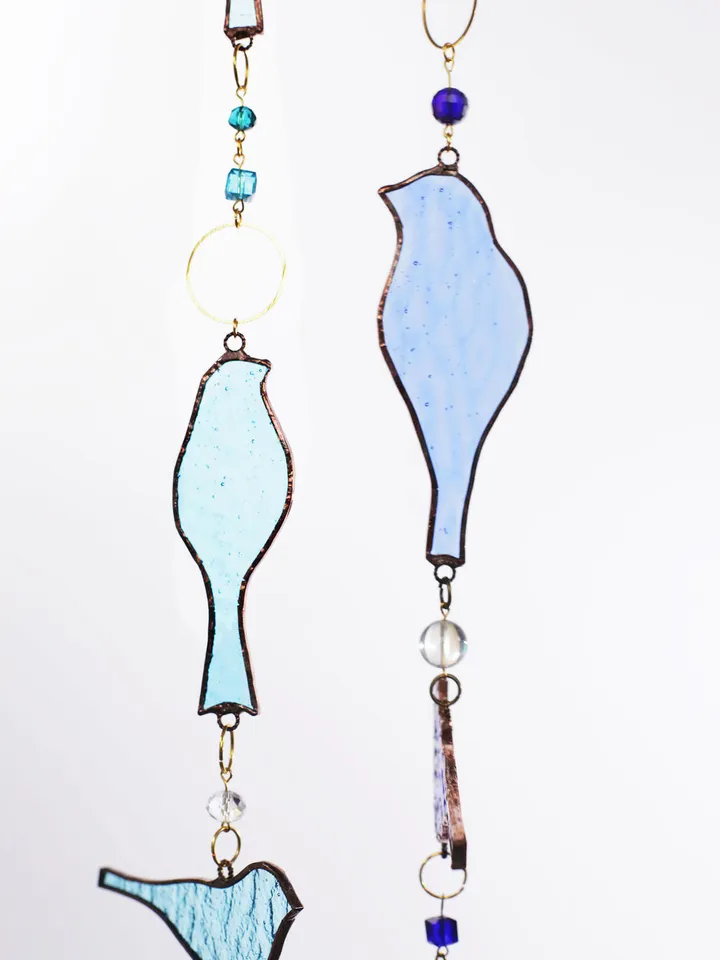 Garlands. Birds. Snow-white, Snow-white Bird Garland, White Bird Stained Glass Garland, Elegant White Bird Garland, Handmade Stained Glass Birds on Garland, Whimsical White Birds Garland