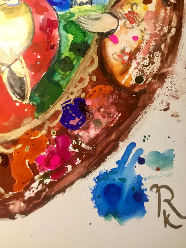 Matryoshka doll original mix media painting on yupo paper,watercolours and alcohol inks painting,unique artwork russian doll painting,gift