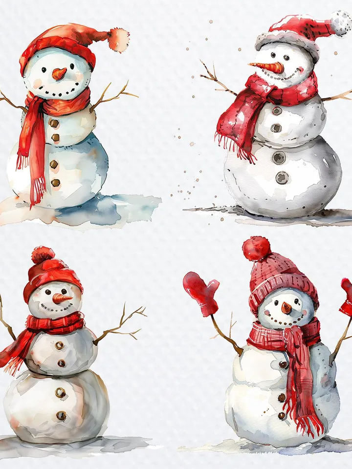 18 Winter Snowman PNG Bundle, Christmas Clipart, Printable Watercolor clip art for sublimation, High Quality PNGs, Paper craft, junk journal