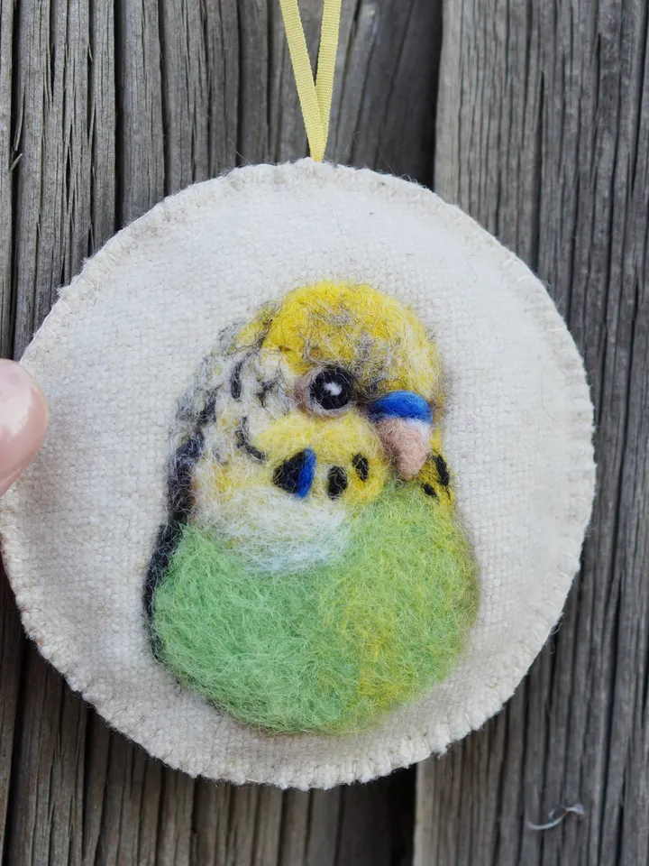 Green budgie Christmas ornament, pet portrait, green parakeet, made to order