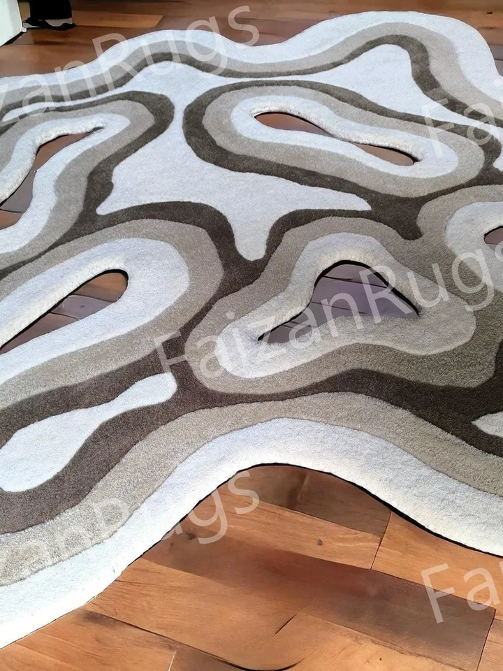 Irregular Amoeba Shaped Rug Hand-Tufted 100% Wool Handmade Area Rug Carpet for Home, Bedroom, Living Room, Kids Room, Custom Rug Also