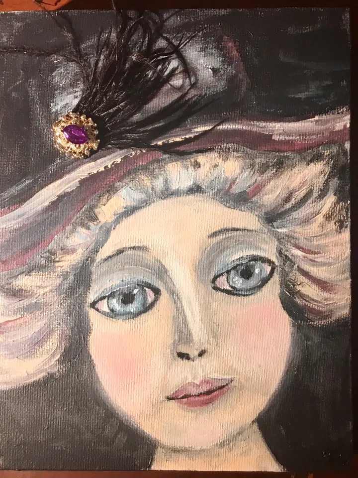 Victoria doll,original mix media painting on 3 d canvas,one of a kind, fantasy antique doll painting,gift,home decoration