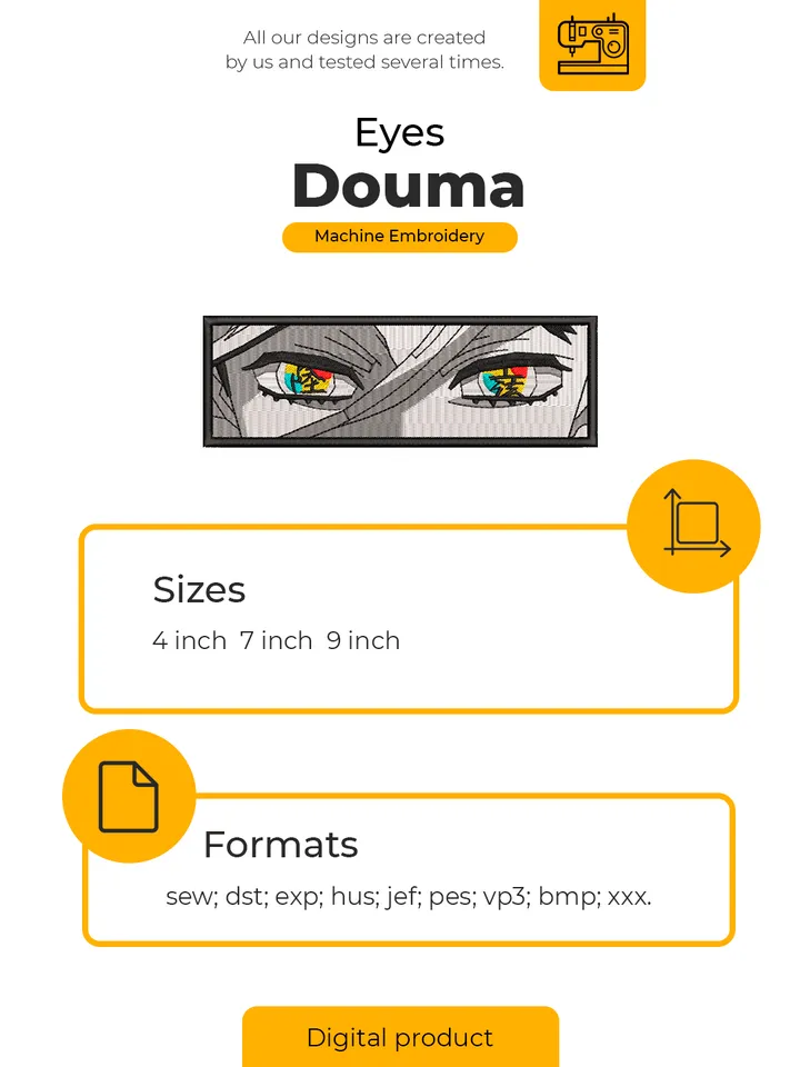 Douma Eyes mbroidery Design File/ Kimetsu no yaiba Anime Embroidery Design/ Machine Design. Swoosh