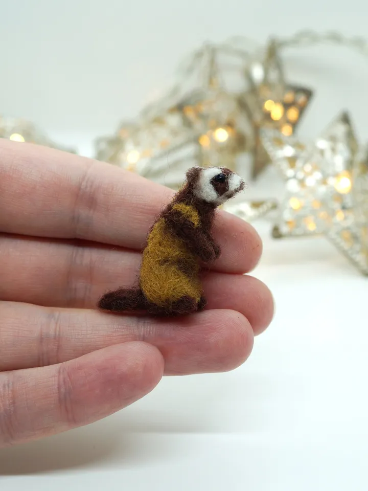 Tiny needle felted ferret, miniature animal, made to order