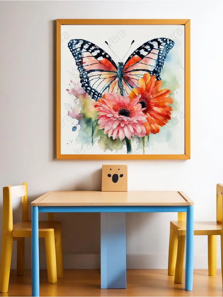 Butterfly digital art illustrations.Digital painting. Wall decor.
