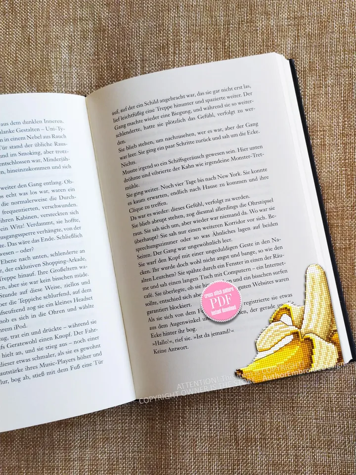 Corner bookmark cross stitch pattern PDF download Tropical fruit banana cross stitch chart, Bookmark pattern digital, Vegetable food #B424