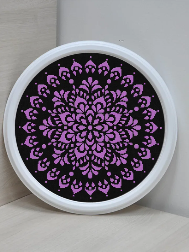 Mandala cross stitch pattern download PDF Simple mandala hand embroidery PDF Monochrome cross stitch chart Modern quick cross stitch #M137