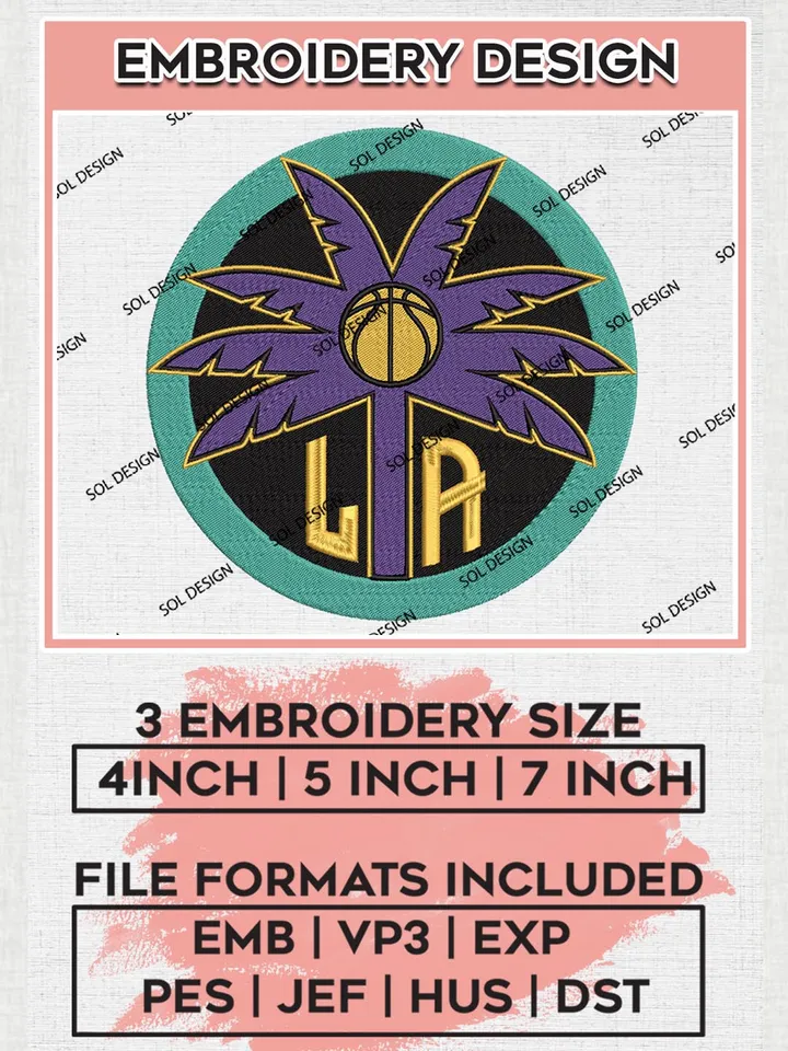Los Angeles Sparks Basketball Logo Embroidery Files, WNBA Los Angeles Team Embroidery Designs, WNBA Basketball Teams, 3 sizes, Machine embroidery designs, Digital Download