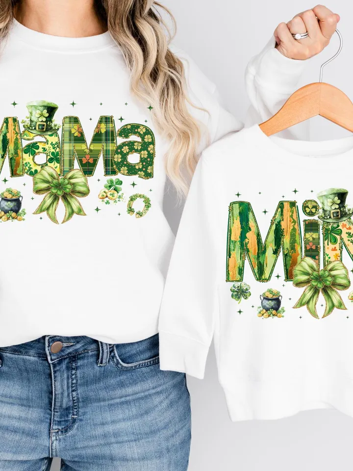 Lucky Mama St. Patrick’s PNG, Mama St. Patrick's Day Png, Mama Mini St.Patrick's png, St.Patrick Bow Png, Lucky png, Mama png, Green, retro