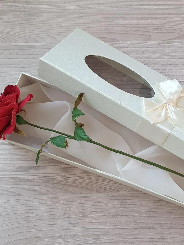 Red leather rose long stem 3th anniversary gift for her, Leather flower living room decor