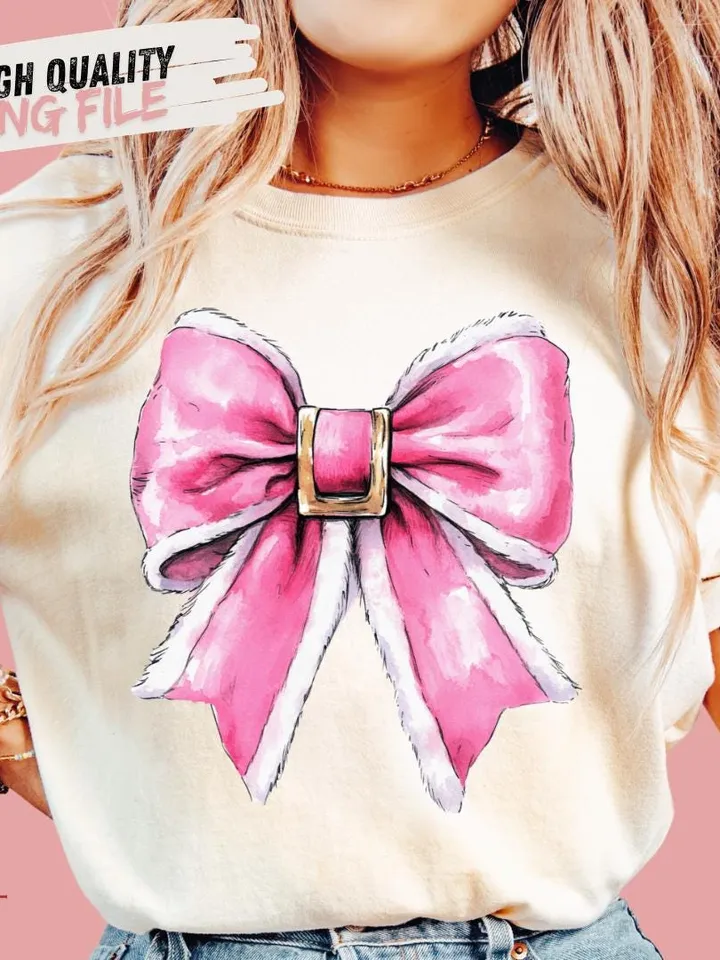 Pink Christmas Coquette bow Png, Christmas santa bow png, Christmas Sublimation Shirt Designs, Christmas png, Christmas design, Santa Claus