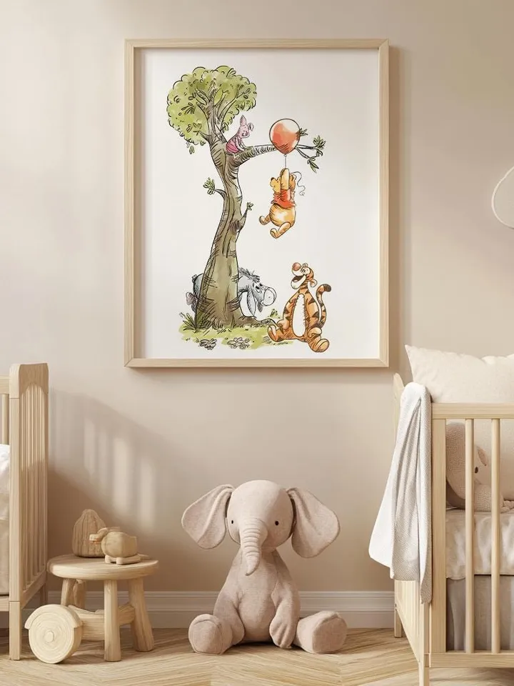 Winnie the Pooh Nursery print, nursery decor printable wall art; Hundred Acre Wood kids room watercolor art; digital download