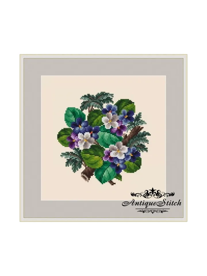 Berlin Woolwork Bouquet 91 Forest Violets Vintage Cross Stitch Pattern PDF Compatible Pattern Keeper