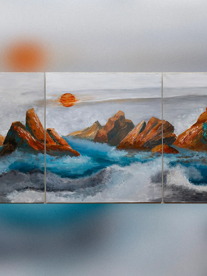 Mountains in clouds wall art | Modern Abstract Himalayas Painting | Gold Effect Acrylic Art on Canvas | Handmade Artwork | modular abstract painting mystical mountains