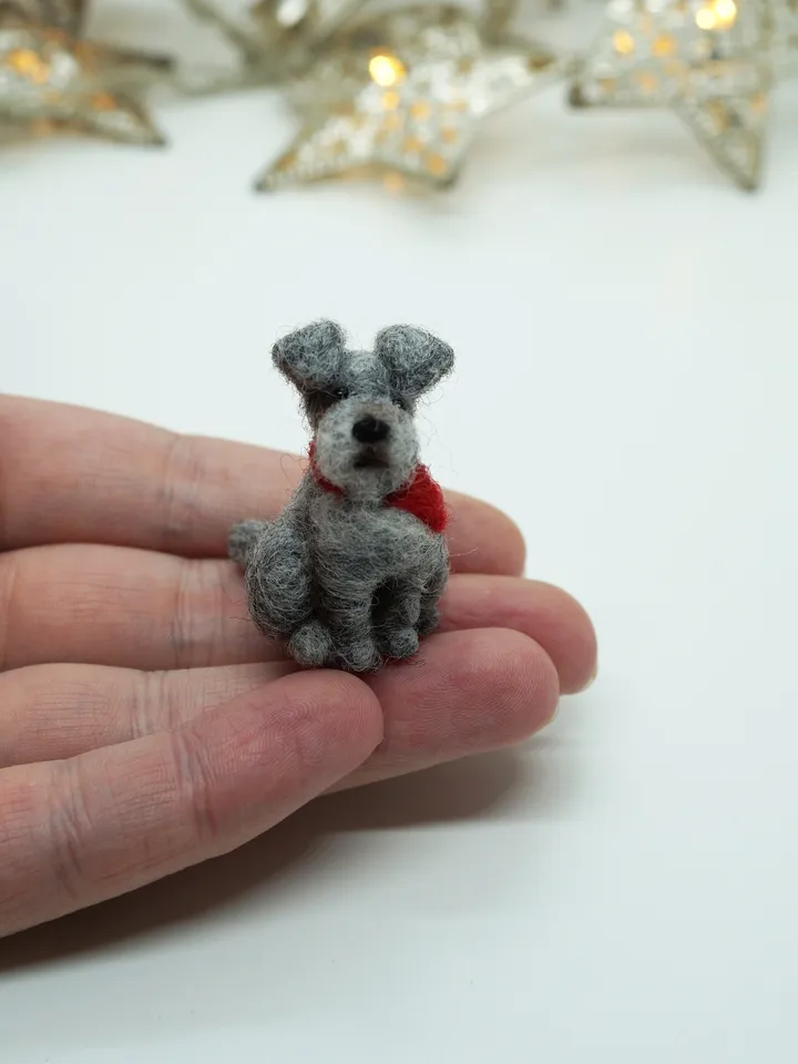 Tiny needle felted schnauzer, dog miniature, made to order