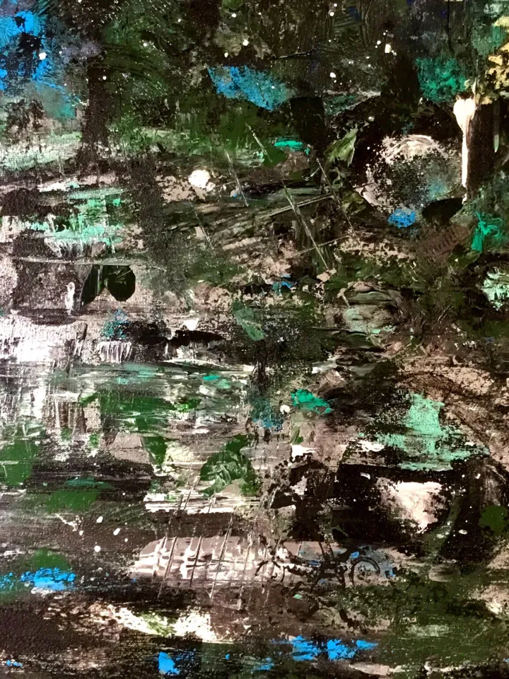 Abstract car painting,acrylic mix media painting,stretched canvas,textured background.