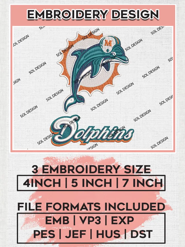Miami Dolphins Football Embroidery files, Dolphins NFL Logo Embroidery files, NFL Teams, Football, Digital Download | EMB_SPORT_13