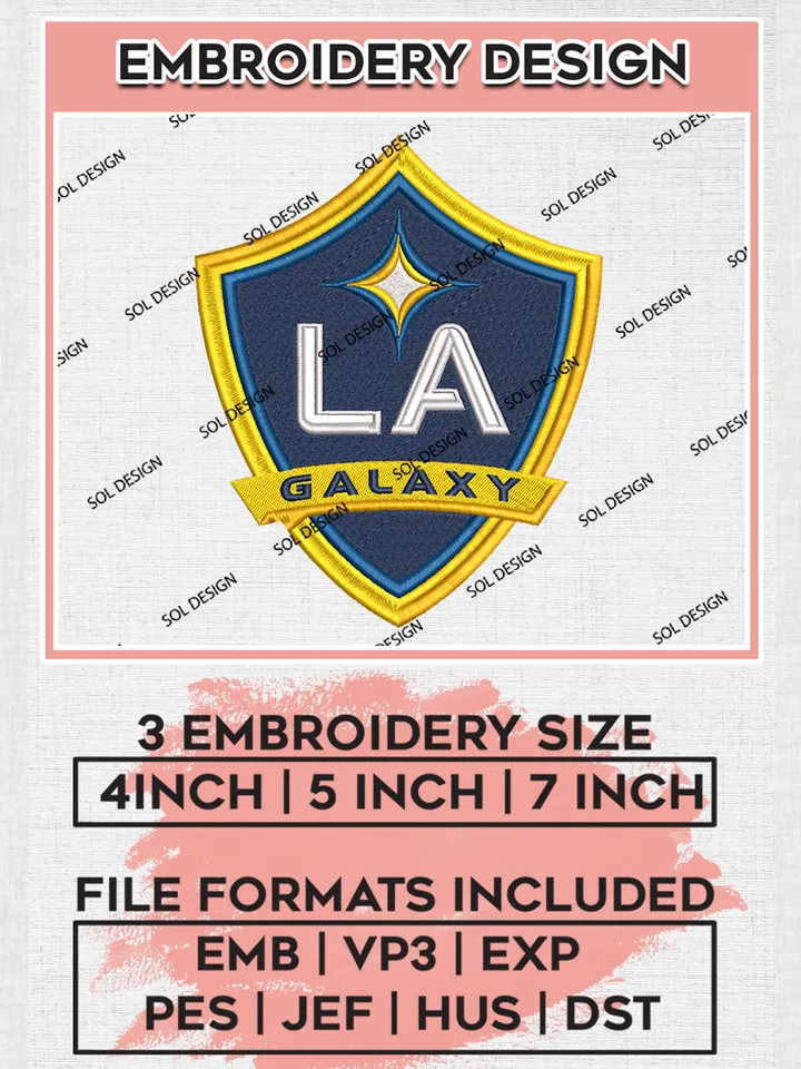 LA Galaxy Logo Embroidery Designs, MLS Embroidery files, Los Angeles MLS Teams, LA Galaxy Football, Digital Download