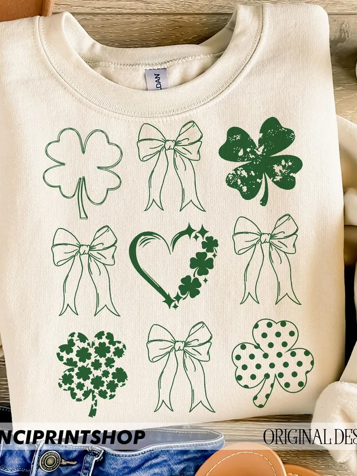 St Patrick's Coquette Shamrock Png, St Patrick's Day Png, St Patrick's Bow png, Lucky png, St Patrick's Shirt png, Doodle clover, Shamrock