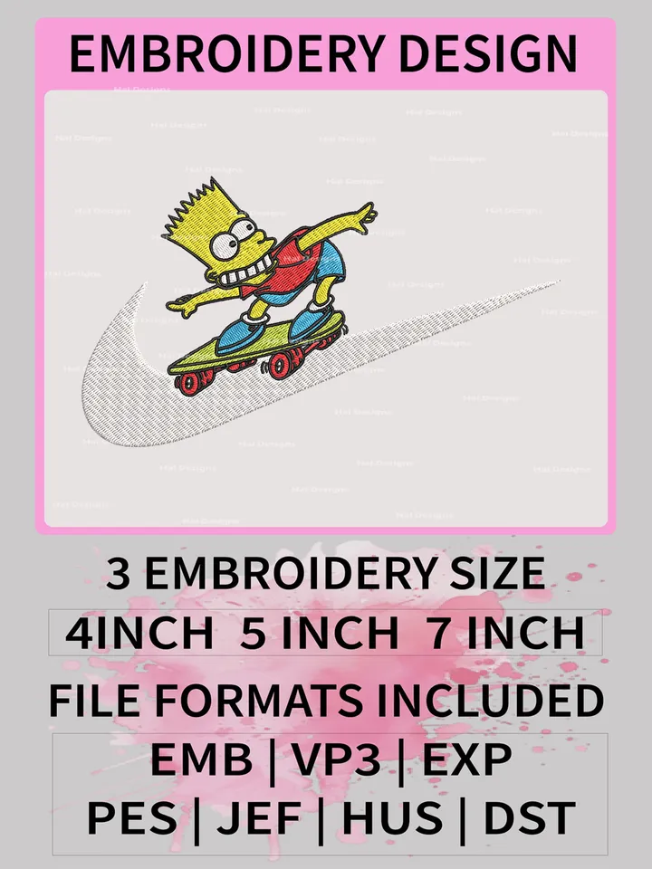 Nike x Bart Skateboard Embroidery Designs – Bart Simpson Streetwear Machine Embroidery Files 🛹✔️💛