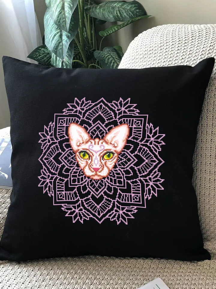 Mandala cat cross stitch pattern download PDF, Sphynx cat cross stitch chart, Easy mandala pattern digital PDF, Modern beginner stitch #M129