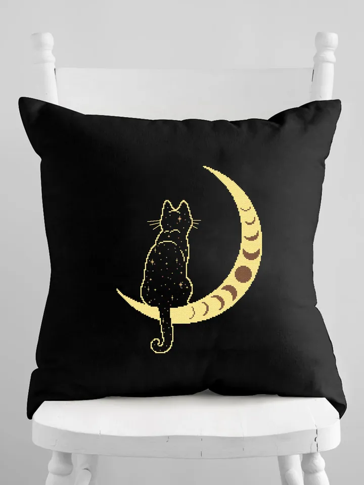 Mystical moon phase and cat cross stitch pattern download PDF Magic crescent moon cross stitch, Galaxy cat silhouette Boho cross stitch #K56
