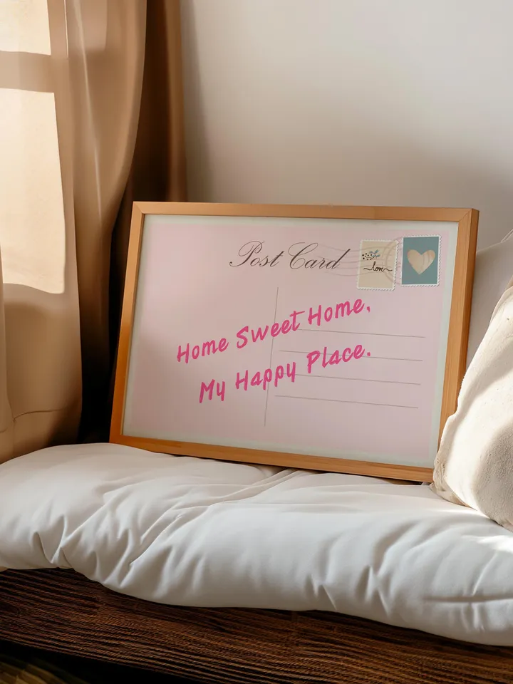 Home Sweet Home My Happy Place Vintage Post Card Poster Trendy Horizontal Print Apartment Wall Art Cute Girly Retro Wall Art Digital print