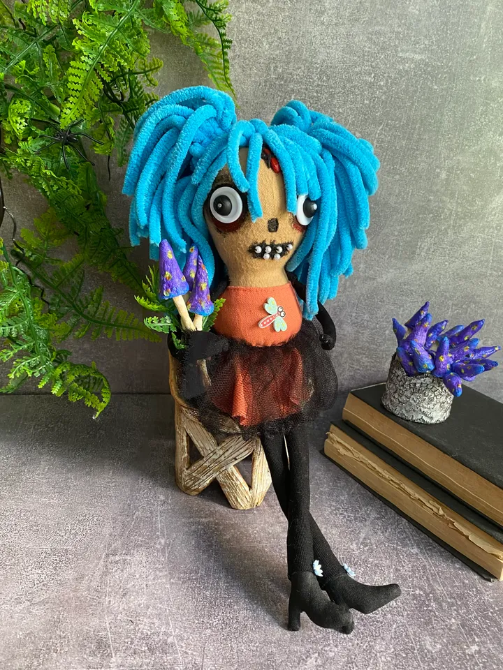 Cute Creepy Girl Doll , halloween mantel decor, gift idea