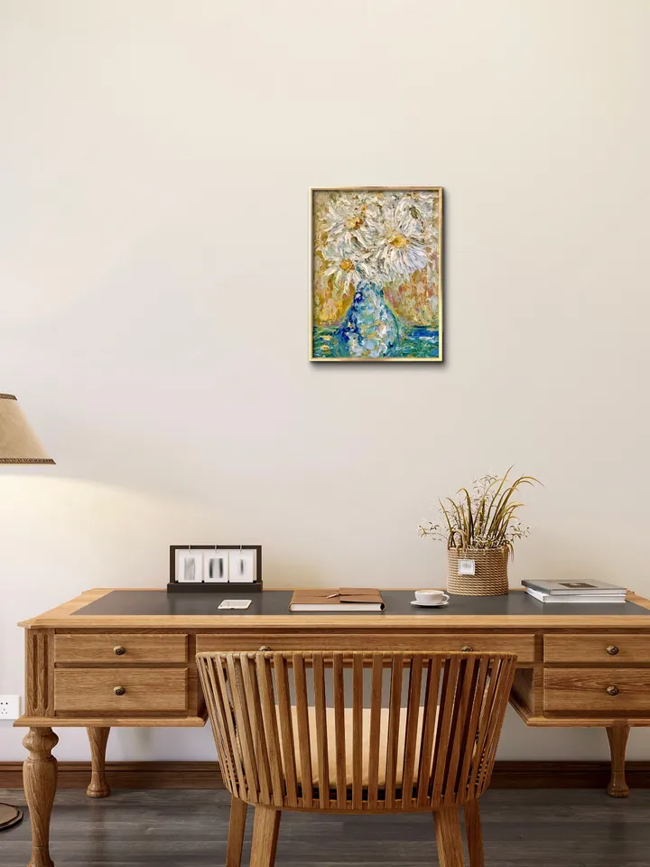 Daisies original oil impasto style painting,flowers in a vase oil painting,one of a kind original painting on 3 d canvas,flowers wall art