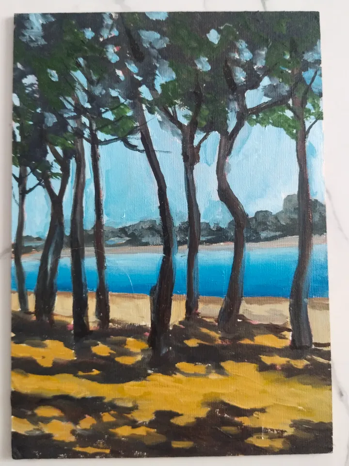 Landscape oil painting Trees in backlight Aquitaine coast Wall art