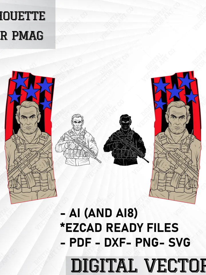 Pmag - Vintage Soldier Silhouette Vector - Laser Engraving File SVG/DXF/PNG/Ai