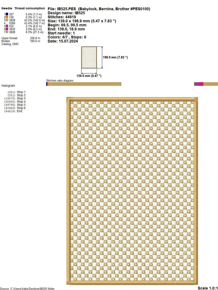 Machine embroidery design passport cover with diamond mosaic effect