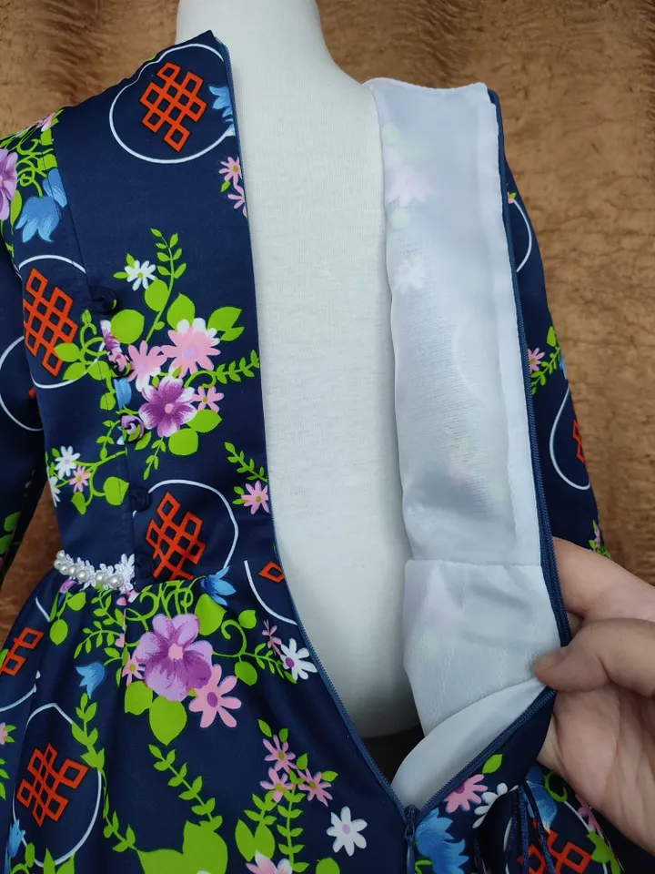 Blue elegant dress for girls 4-5 years old with floral print