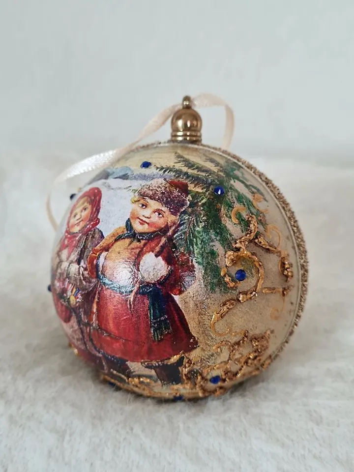 Handmade Christmas decoration ornament, Authentic illustration of farm children