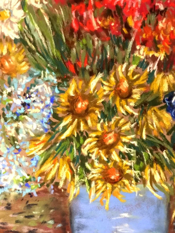 Vase of flowers,impressionistic soft pastel painting on pastelmat Monet inspired,gift for her,original wall art.