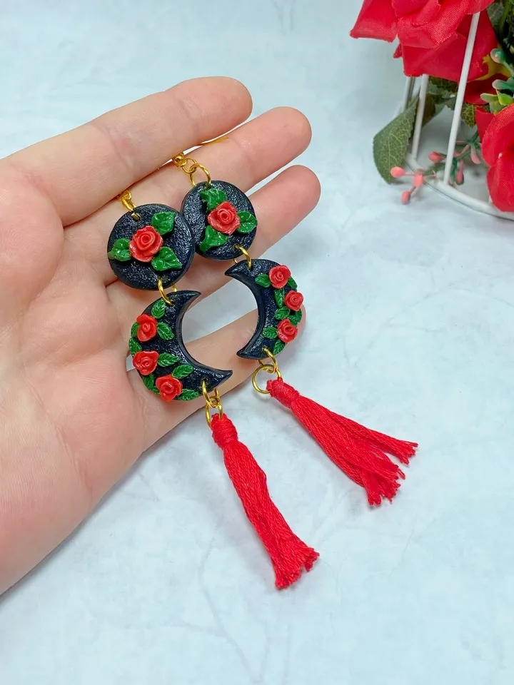 Earrings made of polymer clay. Red earrings. Handmade jewelry.