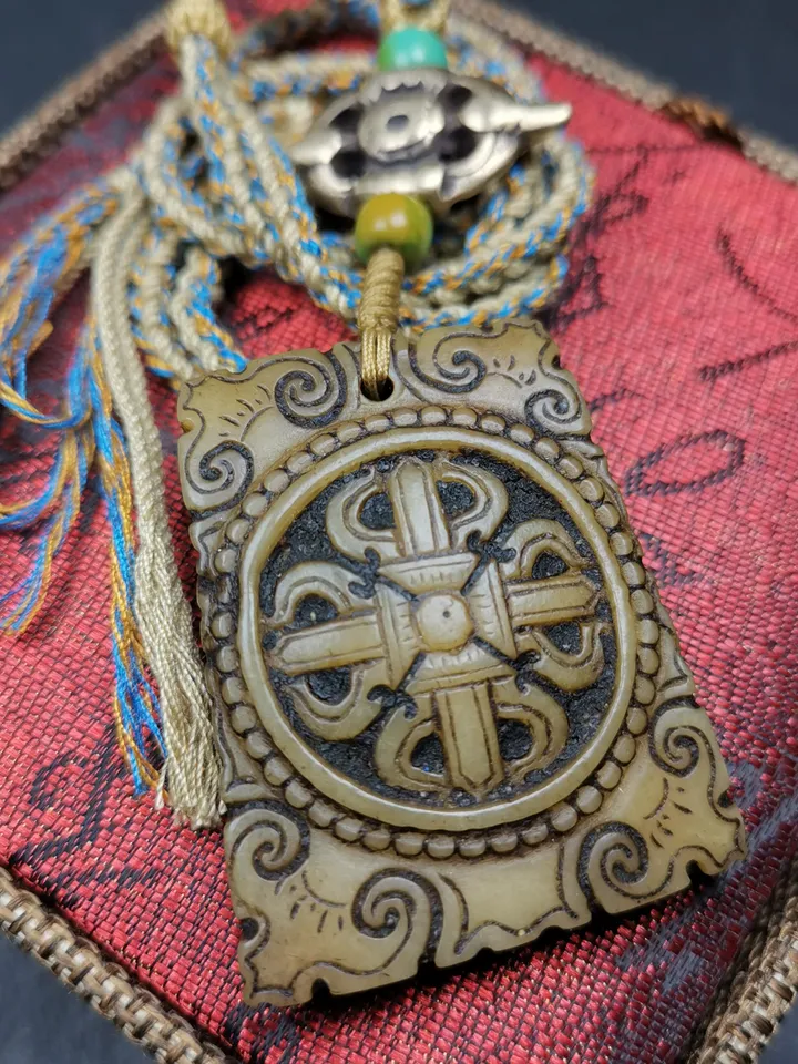 Authentic Cross Vajra Mandala Kapala Pendant,Gandhanra Old Tibetan Amulet,45mm × 36mm