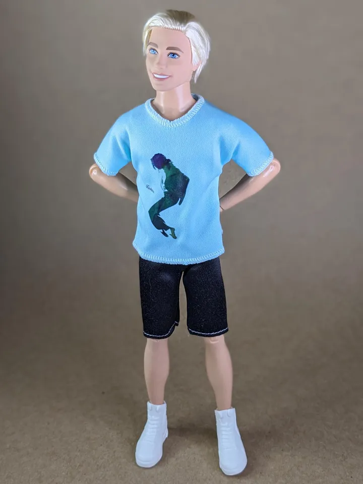 Turquoise printed T-shirt for 12-inch fashion male dolls