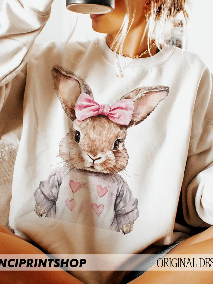Watercolor Retro Easter Bunny PNG, Easter Bunny png, Cute Easter png, Coquette Easter png, Happy Easter png, Pink Easter png, Bunny png