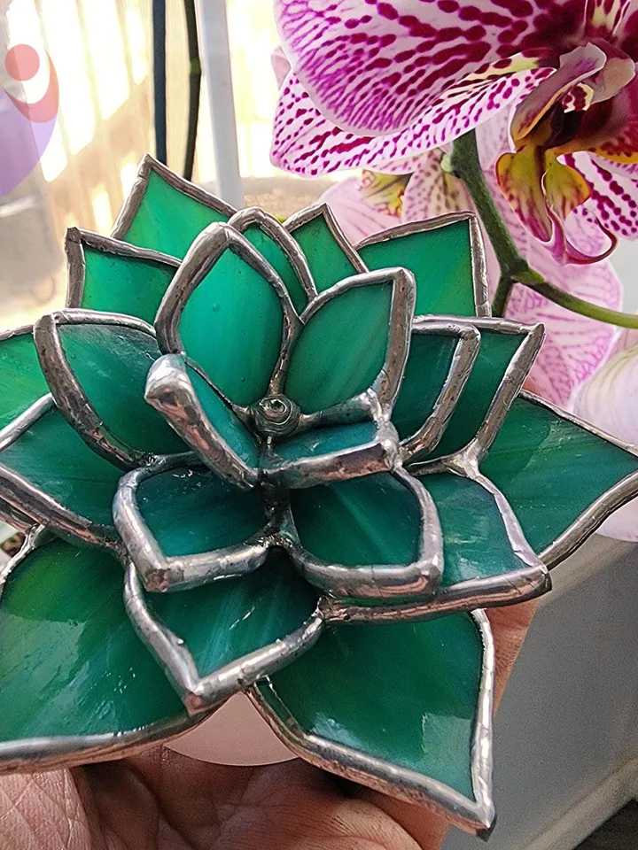 Stained Glass Succulent Flowering Echeveria Suncatcher in Pot Cute Desert Decor Perfect No Kill Terrarium Gift for Succulent Plant Lover