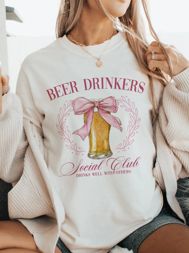 Beer Drinkers Social Club Png,beer coquette png girly beer pink bow, Girls Club Bachelorette png Trendy Shirt Design Summer png,Bride png