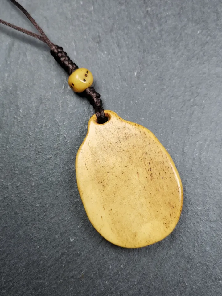 Gandhanra Antique Tibetan Buddhist Calendar Amulet,Yak Bone Carved Melong Mirror,SIPAHO(srid pa ho) Badge,1.46 inches, 20 Years Old