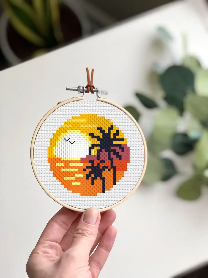 Small cross stitch pattern download PDF Nature landscape mini embroidery beginners Tiny ocean picture cross stitch Nature lover gift #L23