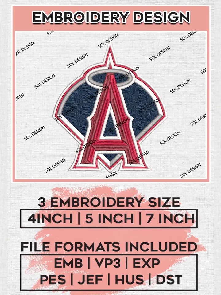Los Angeles Angels Machine Embroidery Design Files, MLB Los Angeles Angels Team Embroidery, MLB Teams, 3 sizes, MLB Machine embroidery designs, Digital Download