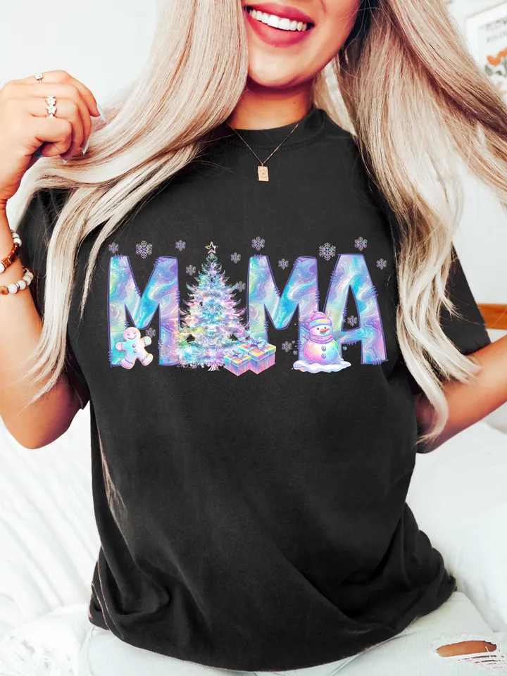Iridescent Neon Christmas Mama Shirt Sublimation Christmas PNG Mama PNG Christmas Lights Sparkly PNG Neon Christmas png