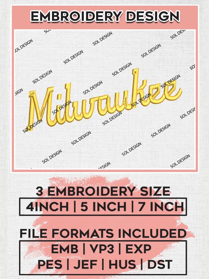 Milwaukee MLB Wordmark Logo Embroidery Files, MLB Milwaukee Brewers Team Embroidery, MLB Teams, 3 sizes, MLB Machine embroidery designs, Digital Download