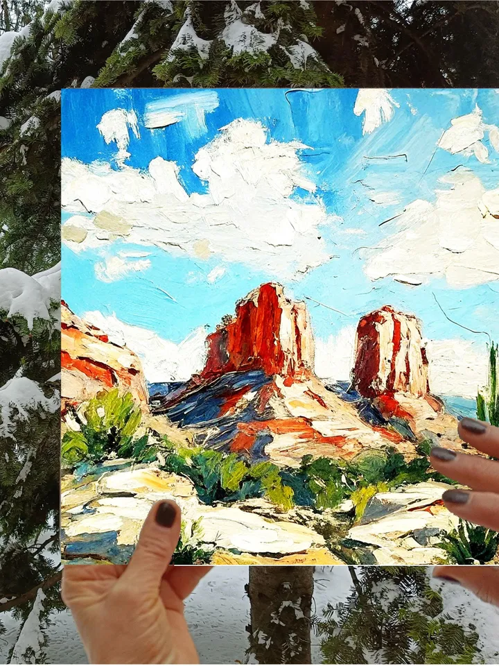 Sedona Painting Original Art Arizona Landscape Impasto Oil Painting Landscape Small Artwork Art Gift by ArtProkopaloSv