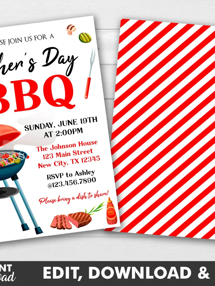 Father's Day BBQ Invitation, Father's Day Invitation, Barbeque Invitation, Editable Template Instant Download